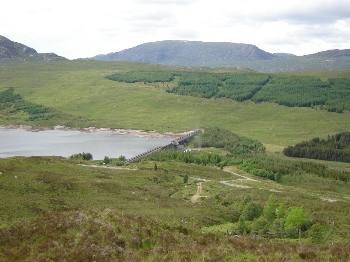 Loch Loyne dam from lower slopes of Meall Dubh